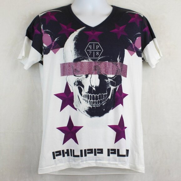 Phillip Plein Designer T-Shirt With Skull and Sequins (M) - Picture 1 of 7